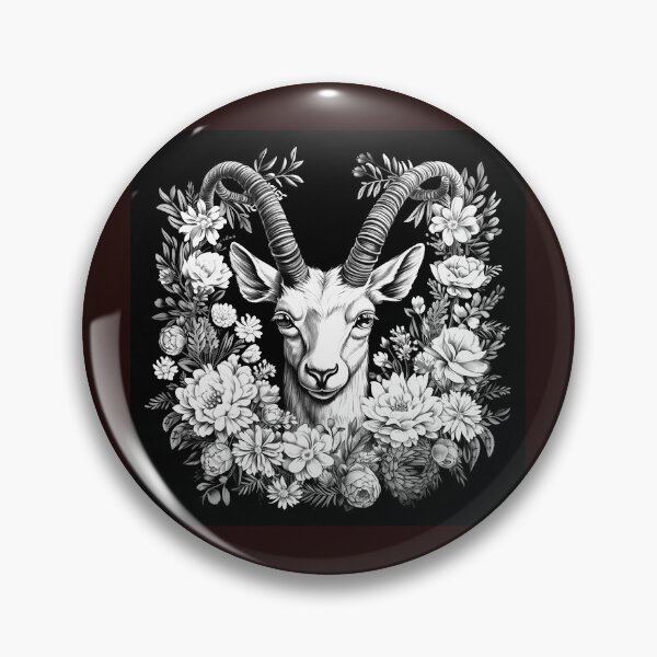 Item preview, Floral Antelope Portrait Black and White Botanical Illustration designed and sold by inkoutninja.