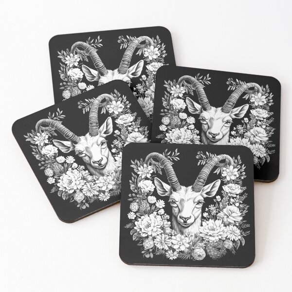 Item preview, Floral Antelope Portrait Black and White Botanical Illustration designed and sold by inkoutninja.