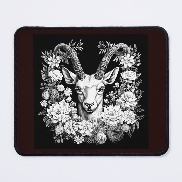 Item preview, Floral Antelope Portrait Black and White Botanical Illustration designed and sold by inkoutninja.
