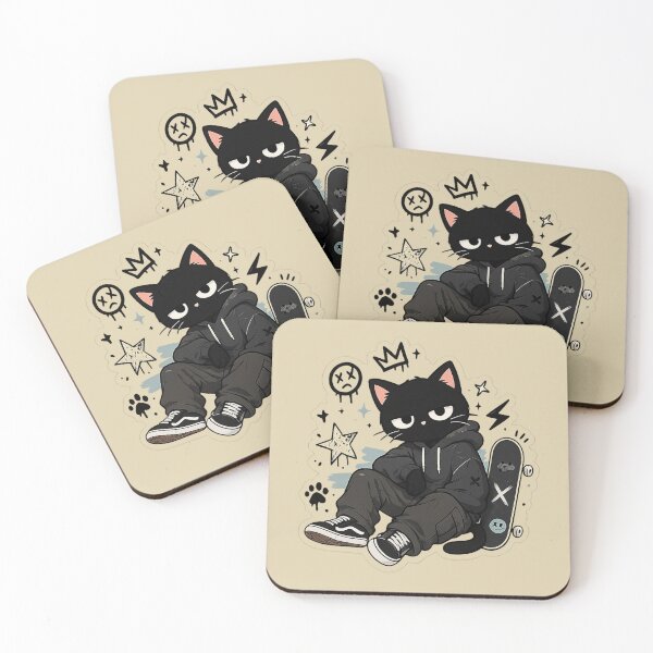 Item preview, cool skater cat sticker, streetwear cat skateboard, edgy teen cat sticker, urban cat aesthetic, skateboard cat illustration designed and sold by DrizzyV.