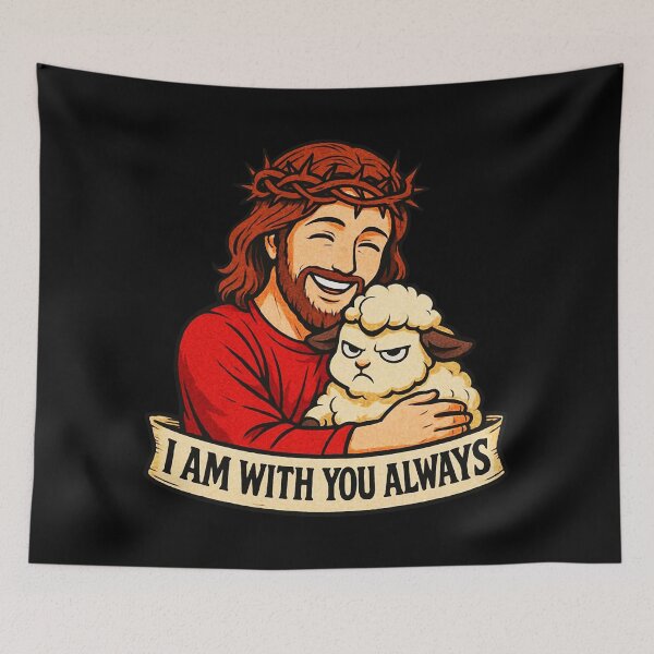 Item preview, Matthew 28:20 I am with you always Jesus Hugging Grumpy Sheep designed and sold by plushism.