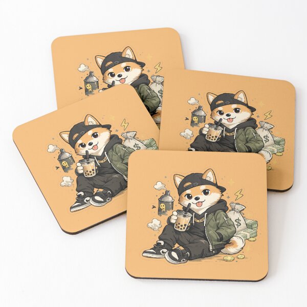Item preview, cool shiba inu streetwear sticker, urban dog aesthetic, hip hop dog sticker, street style dog illustration, cool dog with bubble tea designed and sold by DrizzyV.