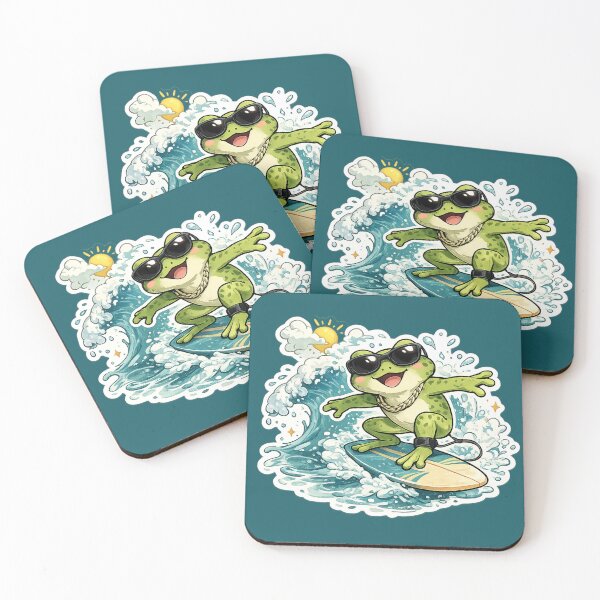 Item preview, surfing frog sticker, cool frog surfer with sunglasses, summer surf frog design, beach frog illustration, cute surfing animal designed and sold by DrizzyV.