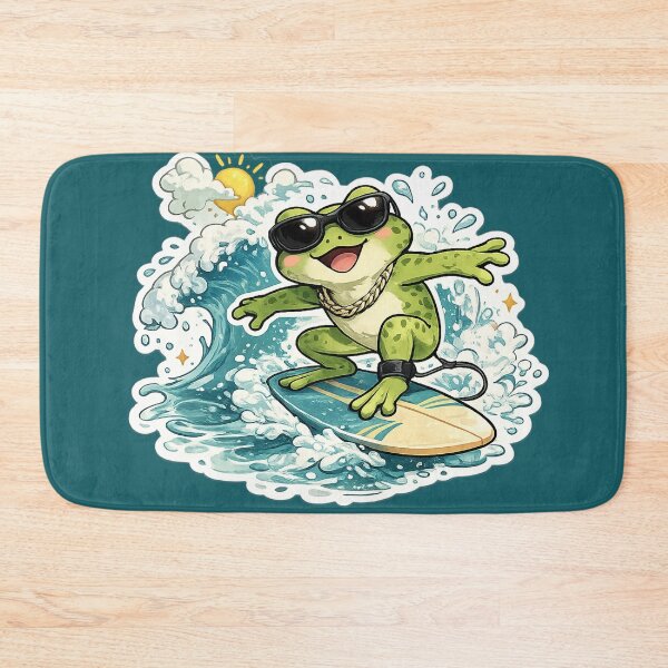 Item preview, surfing frog sticker, cool frog surfer with sunglasses, summer surf frog design, beach frog illustration, cute surfing animal designed and sold by DrizzyV.