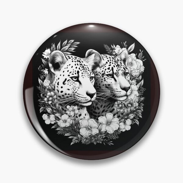 Artikelvorschau, Blumen-Geparden-Duo Schwarz-Weiß-Wildtierillustration entworfen und verkauft von inkoutninja.