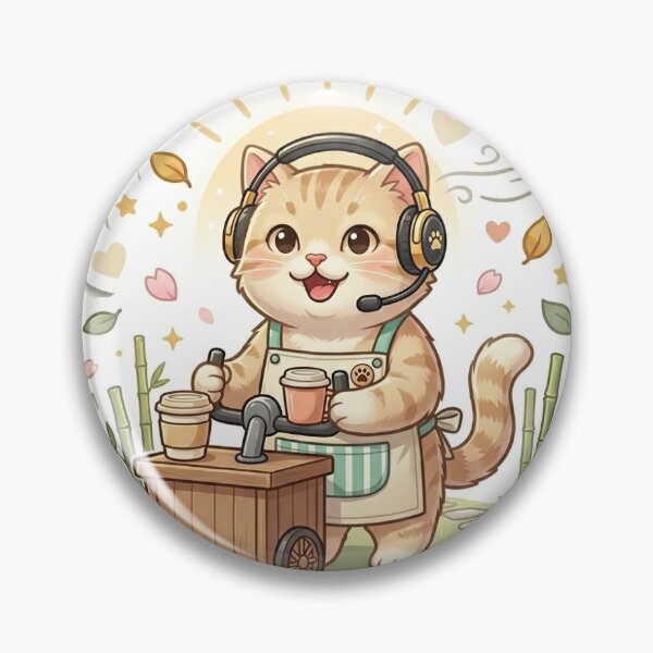 Item preview, Cat Drinking Coffee in Japanese Garden Spring Sakura Sticker – Cozy Kawaii Aesthetic Cherry Blossom Zen Scene designed and sold by wildbest.