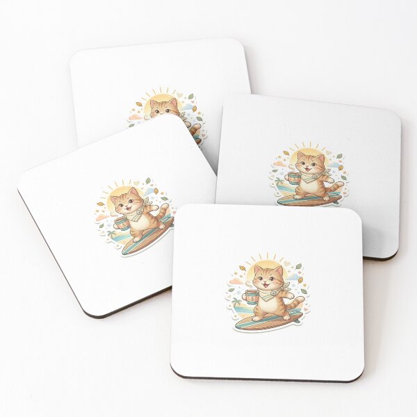 Item preview, Surfing Dog Holding Coffee on Tropical Beach Sunset Sticker designed and sold by wildbest.