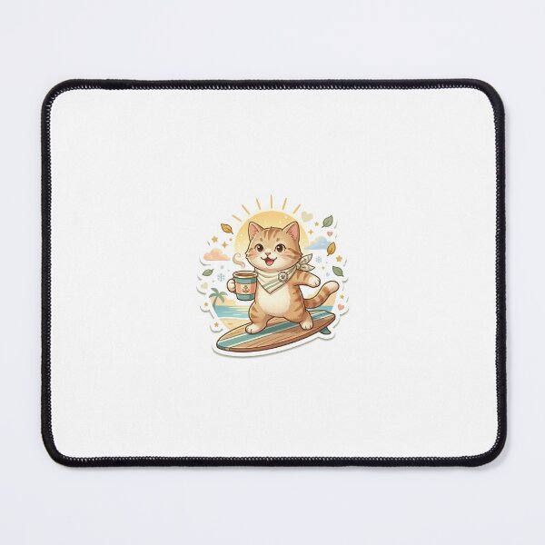 Item preview, Surfing Dog Holding Coffee on Tropical Beach Sunset Sticker designed and sold by wildbest.