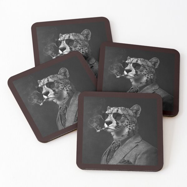 Item preview, Cool Cheetah in Suit Black and White Noir Portrait designed and sold by inkoutninja.