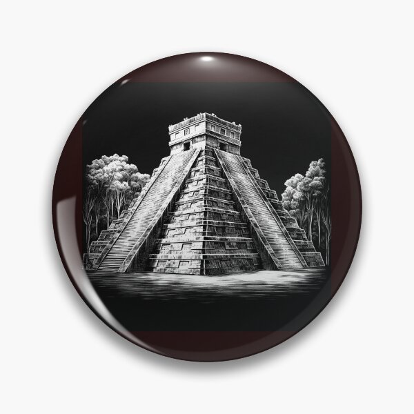 Item preview, Chichen Itza Pyramid Black and White Mayan Temple Illustration designed and sold by inkoutninja.