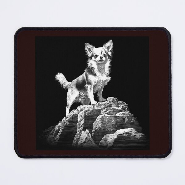 Item preview, Chihuahua on Rocky Peak Black and White Dog Illustration designed and sold by inkoutninja.