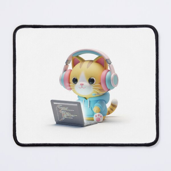 Item preview, Cute Developer Cat Chibi 3D – Kawaii Coding Kitty with Headphones designed and sold by Somlata07.