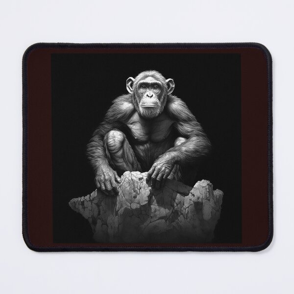 Item preview, Chimpanzee on Rock Black and White Wildlife Portrait designed and sold by inkoutninja.