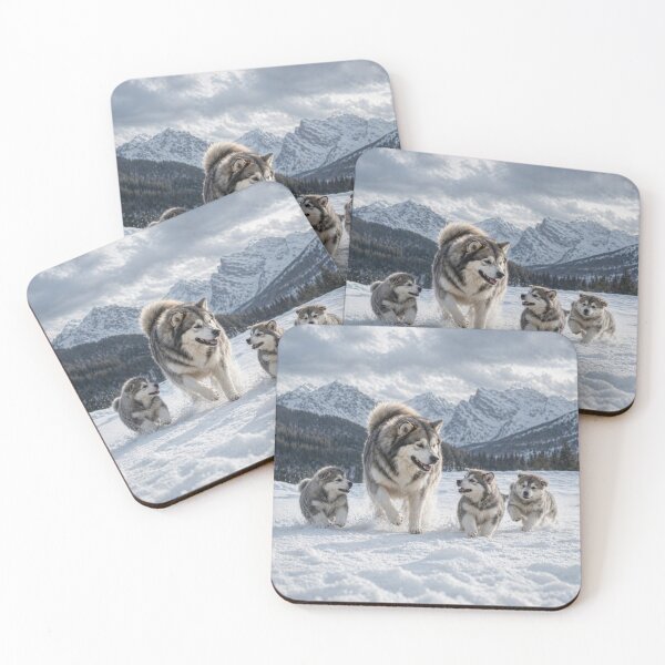 Item preview, Alaskan Malamute with Puppies in Snow designed and sold by Inkmatic Studio.