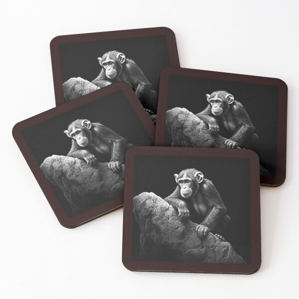 Item preview, Chimpanzee on Cliff Black and White Wildlife Portrait designed and sold by inkoutninja.