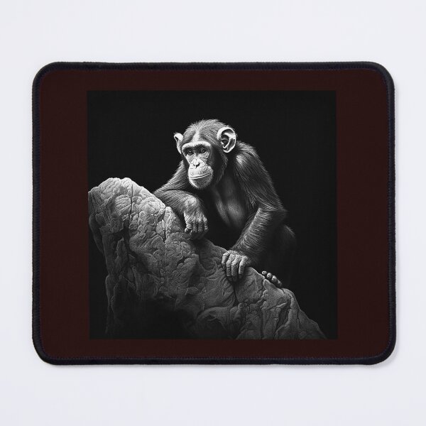 Item preview, Chimpanzee on Cliff Black and White Wildlife Portrait designed and sold by inkoutninja.