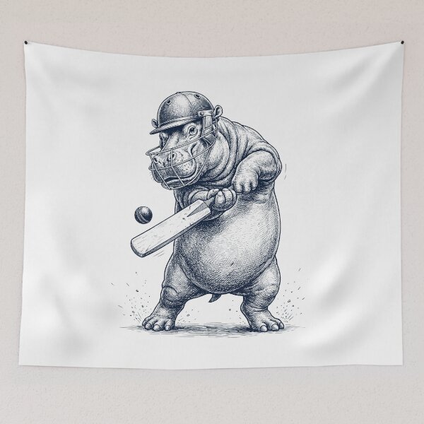Item preview, Vintage Hippo Playing Cricket Player Animal Lover designed and sold by DoodleTortle.
