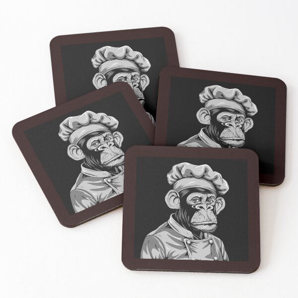 Item preview, Chimpanzee Chef Black and White Cartoon Portrait designed and sold by inkoutninja.