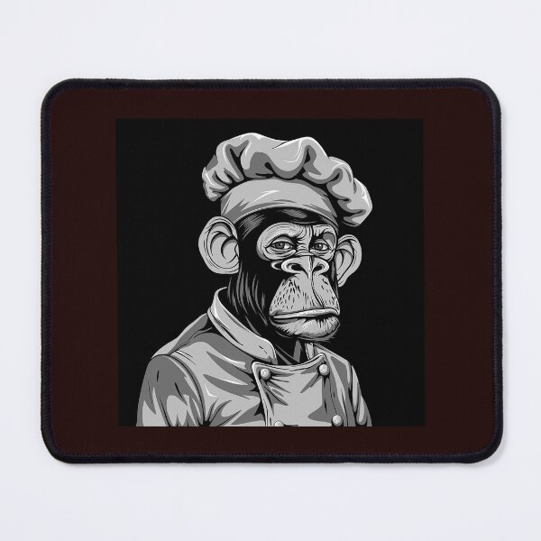 Item preview, Chimpanzee Chef Black and White Cartoon Portrait designed and sold by inkoutninja.