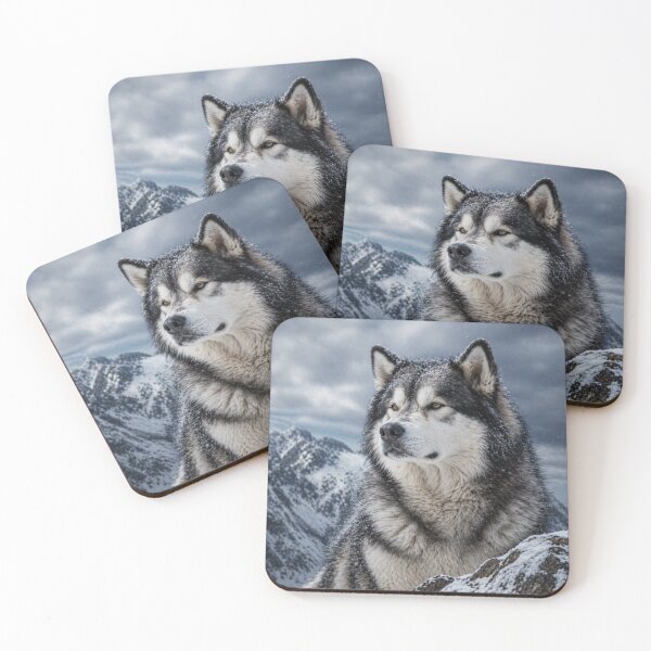 Item preview, Majestic Alaskan Malamute in Snow Mountains – Powerful Wolf-Like Dog Portrait designed and sold by Inkmatic Studio.
