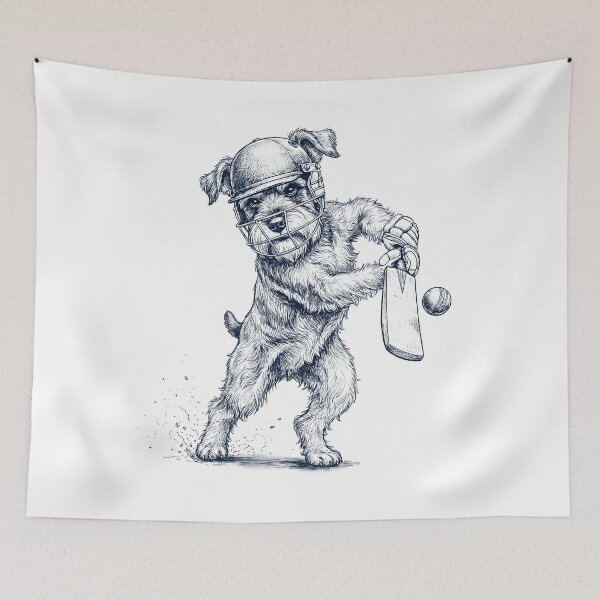 Item preview, Vintage Miniature Schnauzer Playing Cricket Player Dog Lover designed and sold by DoodleTortle.