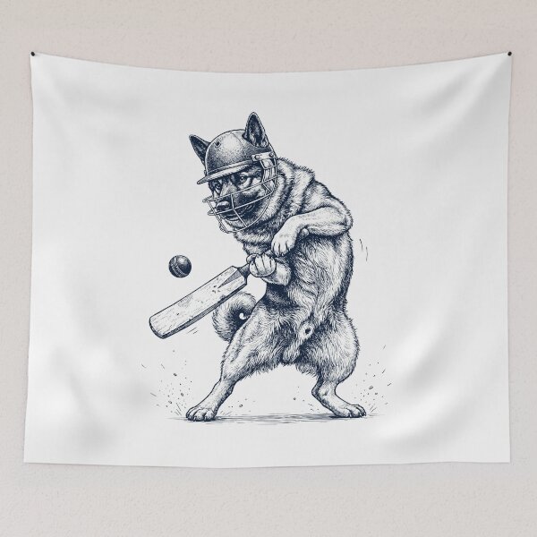 Item preview, Vintage Norwegian Elkhound Playing Cricket Player Dog Lover designed and sold by DoodleTortle.