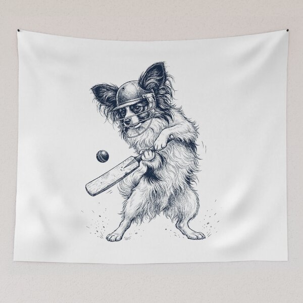 Item preview, Vintage Papillon Playing Cricket Player Dog Lover designed and sold by DoodleTortle.