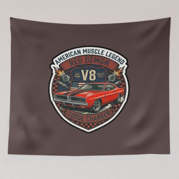 Item preview, Powerful Muscle Car Red Demon V8 Sticker designed and sold by K-Vibe Design Studio.