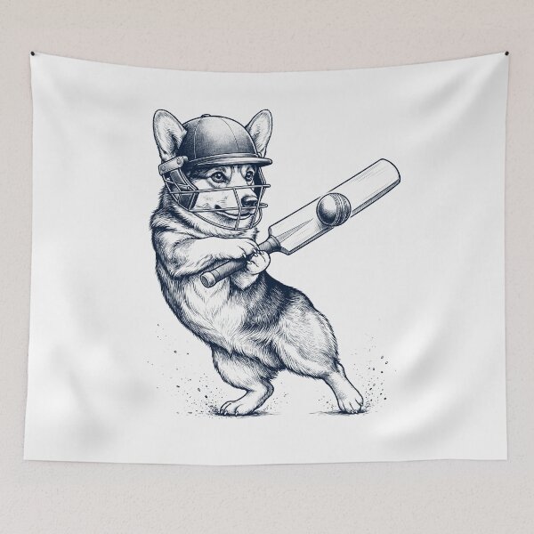 Item preview, Vintage Pembroke Welsh Corgi Playing Cricket Player Dog Lover designed and sold by DoodleTortle.