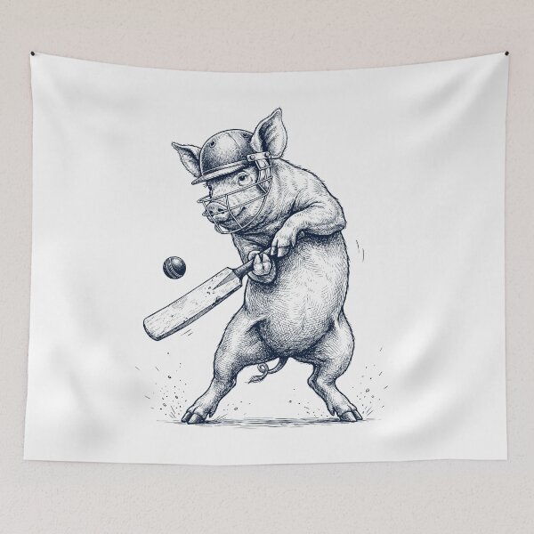 Item preview, Vintage Pig Playing Cricket Player Animal Lover designed and sold by DoodleTortle.