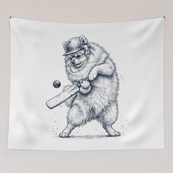 Item preview, Vintage Pomeranian Playing Cricket Player Dog Lover designed and sold by DoodleTortle.