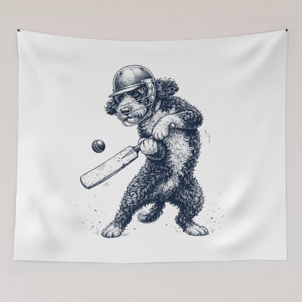 Item preview, Vintage Portuguese Water Dog Playing Cricket Player Dog Lover designed and sold by DoodleTortle.