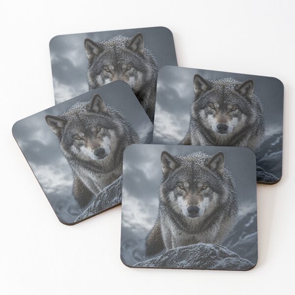Item preview, Alpha Wolf in Snow – Dark Majestic Wilderness Animal Portrait designed and sold by Inkmatic Studio.