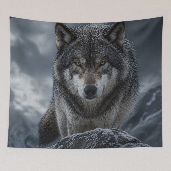 Item preview, Alpha Wolf in Snow – Dark Majestic Wilderness Animal Portrait designed and sold by Inkmatic Studio.