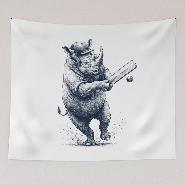 Item preview, Vintage Rhino Playing Cricket Player Animal Lover designed and sold by DoodleTortle.