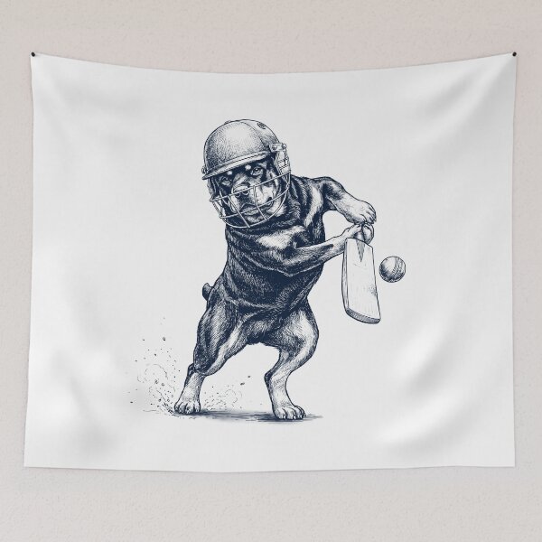 Item preview, Vintage Rottweiler Playing Cricket Player Dog Lover designed and sold by DoodleTortle.