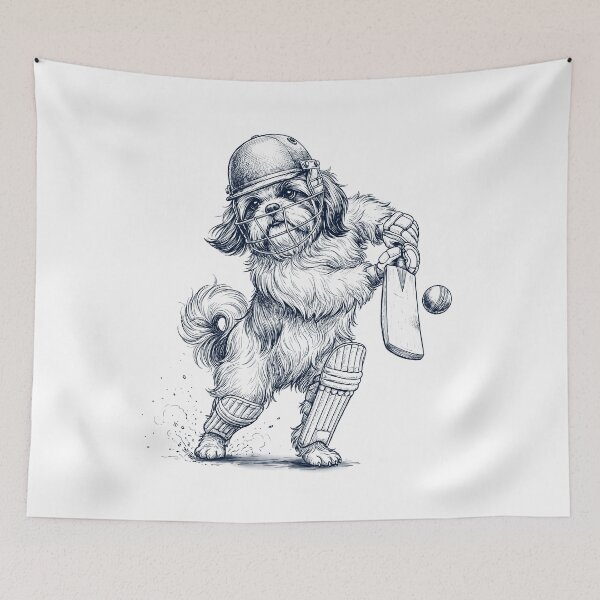 Item preview, Vintage Shih Tzu Playing Cricket Player Dog Lover designed and sold by DoodleTortle.