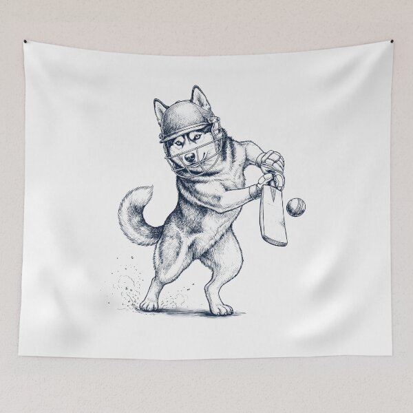 Item preview, Vintage Siberian Husky Playing Cricket Player Dog Lover designed and sold by DoodleTortle.