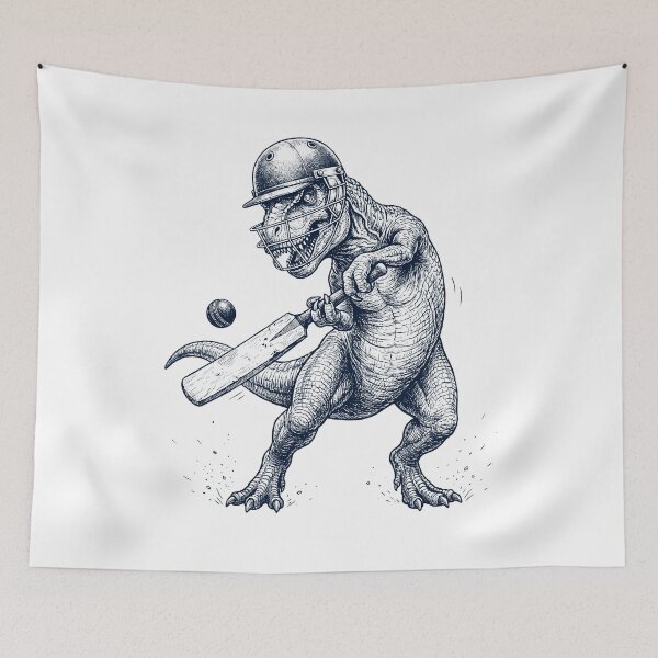 Item preview, Vintage T Rex Dinosaur Playing Cricket Player Animal Lover designed and sold by DoodleTortle.