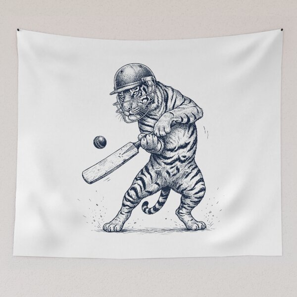 Item preview, Vintage Tiger Playing Cricket Player Animal Lover designed and sold by DoodleTortle.