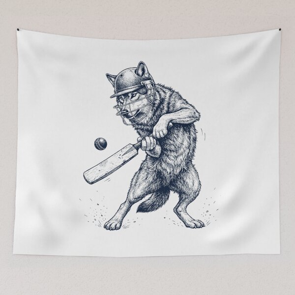 Item preview, Vintage Wolf Playing Cricket Player Animal Lover designed and sold by DoodleTortle.