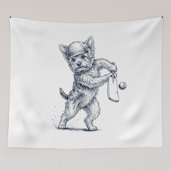 Item preview, Vintage Yorkshire Terrier Playing Cricket Player Dog Lover designed and sold by DoodleTortle.