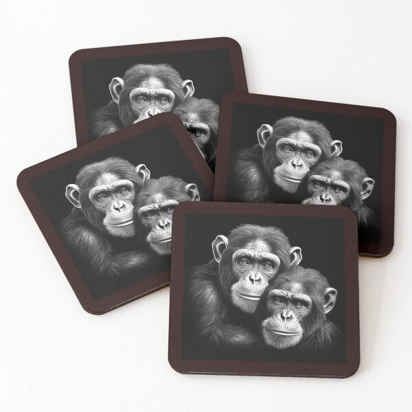 Item preview, Chimpanzee Duo Black and White Wildlife Portrait designed and sold by inkoutninja.