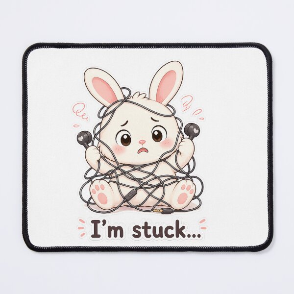 Item preview, Bunny Stuck in Headphone Wires Oops Moment designed and sold by Sadia Jannat.