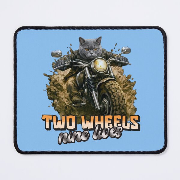 Item preview, British Shorthair Motorcycle Art – Two Wheels Nine Lives Biker Cat Print Design designed and sold by PixelsPaws.
