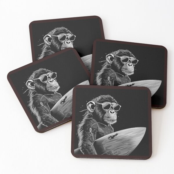 Item preview, Surfing Chimp Black and White Cool Animal Illustration designed and sold by inkoutninja.
