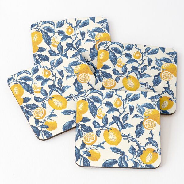 Item preview, Amalfi Lemon Pattern – Blue Leaves Mediterranean Design designed and sold by EmeraldeaArt.