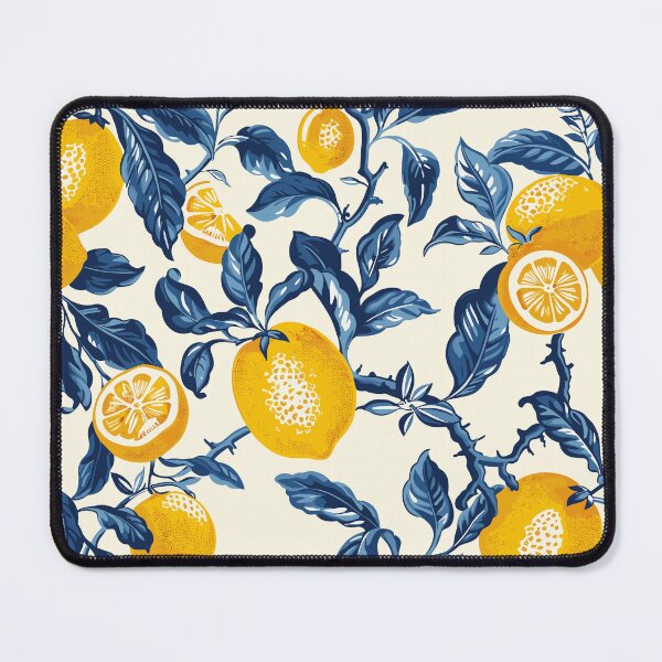 Artikelvorschau, Amalfi-Zitronenmuster – Mediterranes Design mit blauen Blättern entworfen und verkauft von EmeraldeaArt.