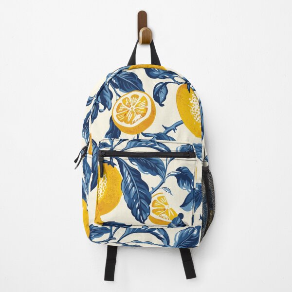 Artikelvorschau, Amalfi-Zitronenmuster – Mediterranes Design mit blauen Blättern entworfen und verkauft von EmeraldeaArt.