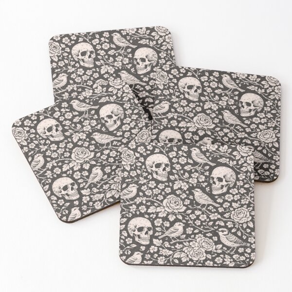 Item preview, Black and White Floral Skull & Bird Pattern - Gothic Botanical Design designed and sold by SpookyShadesLab.